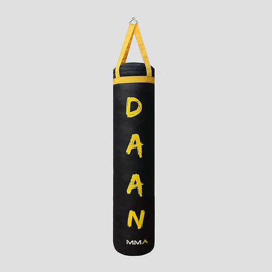DAAN MMA Black Leather Boxing Punching Bag with Yellow Straps