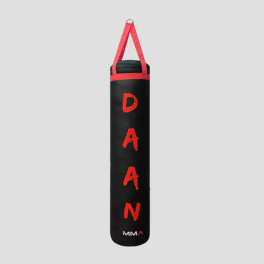DAAN MMA Black Leather Boxing Punching Bag with Red Straps