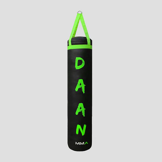 DAAN MMA Black Leather Boxing Punching Bag with Green Straps