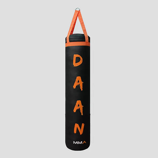 DAAN MMA Black Leather Boxing Punching Bag with Orange Straps