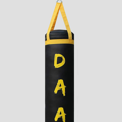 DAAN MMA Black Leather Boxing Punching Bag with Yellow Straps