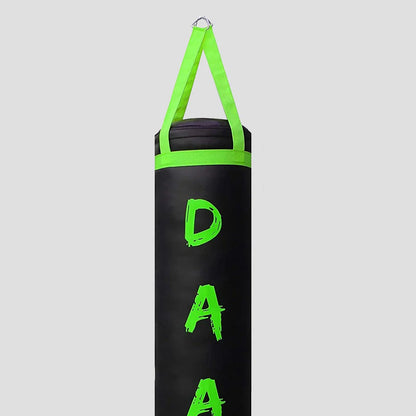 DAAN MMA Black Leather Boxing Punching Bag with Green Straps