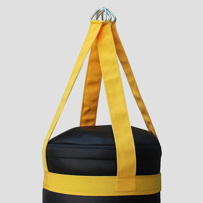 DAAN MMA Black Leather Boxing Punching Bag with Yellow Straps